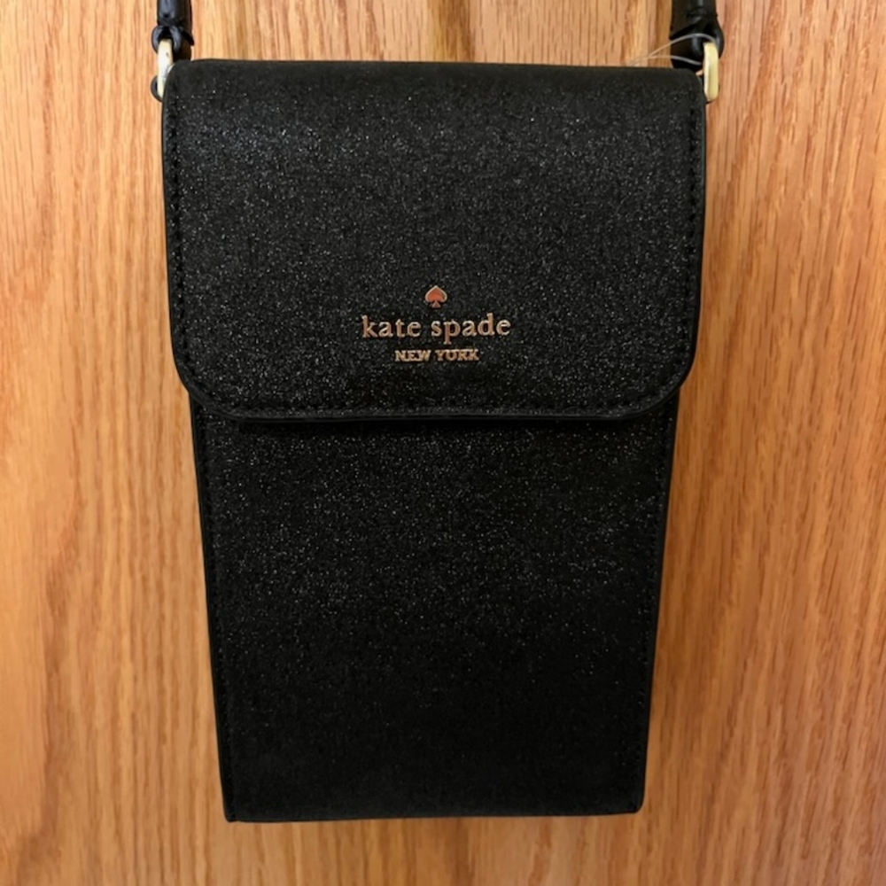 Kate Spade black glitter cell phone bag